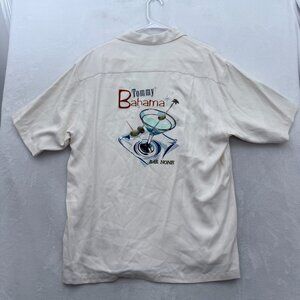 Tommy Bahama Shirt Mens M Cream Martiny Glass Bar None Embroidered Loop Collar